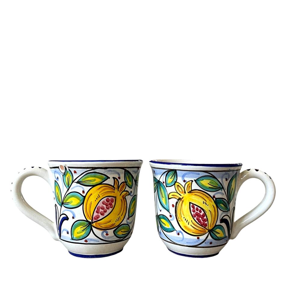 VIETRI Frutti Pomegranates Terra Cotta Ceramic Coffee Mug Set of 2 NEW